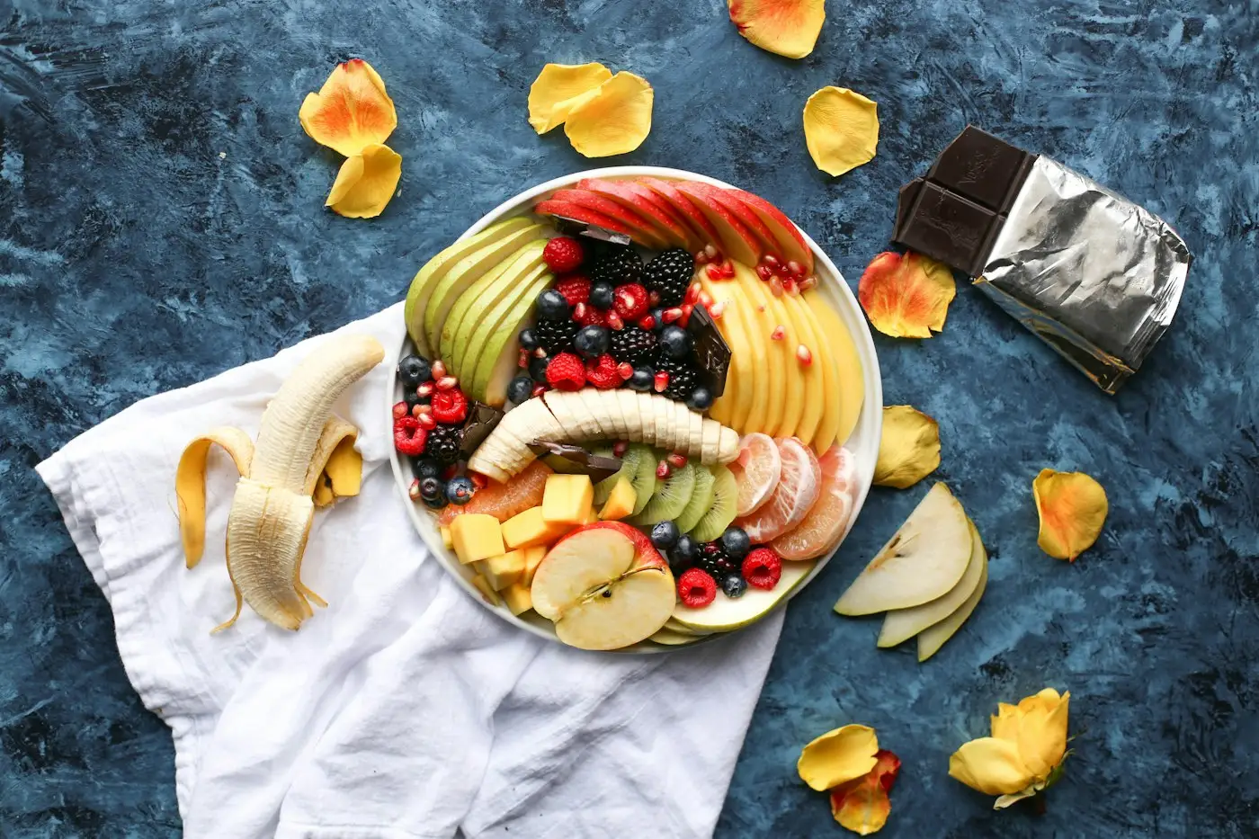 Fruit bowl on a dark table