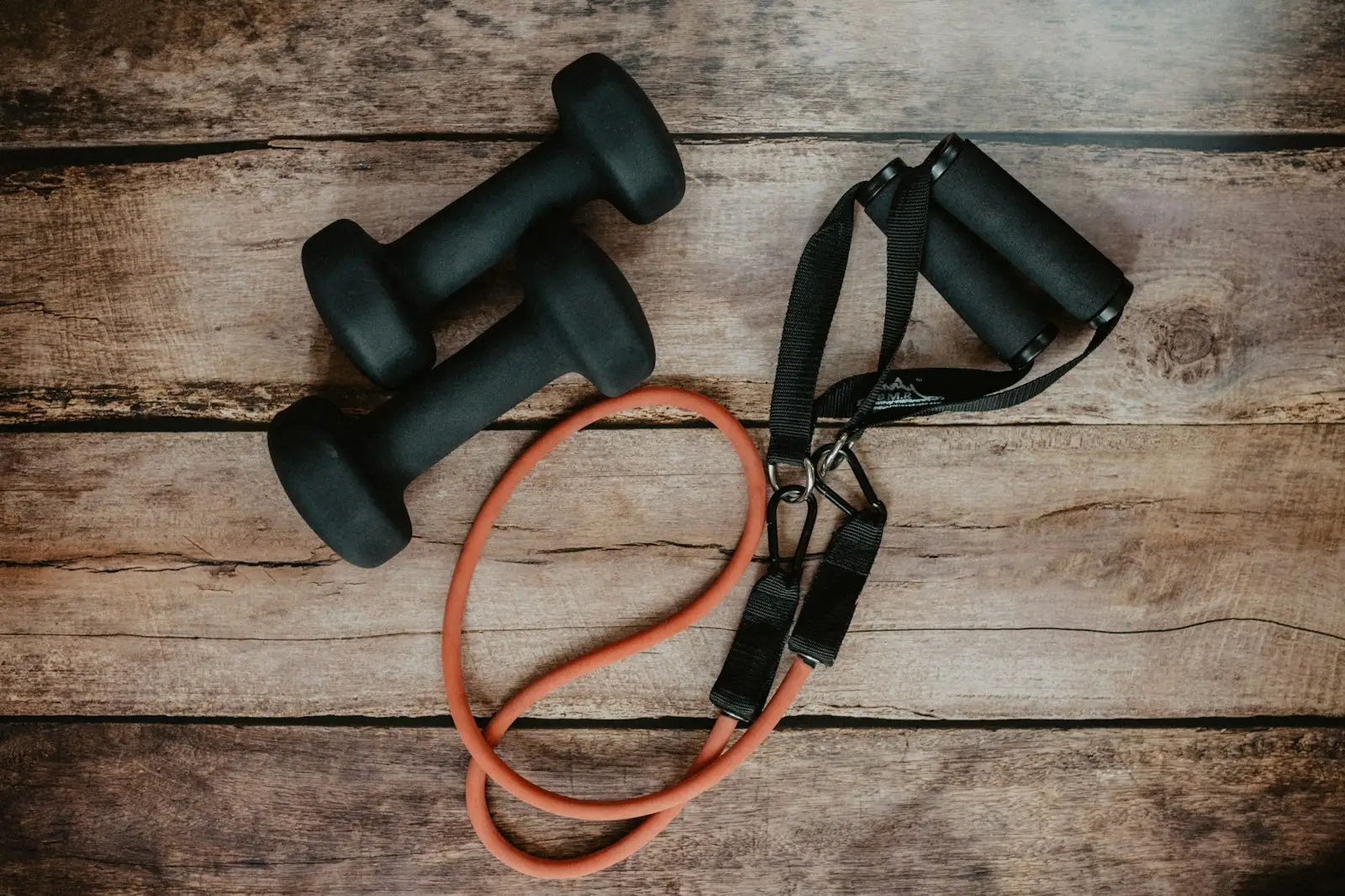 Resistance bands and light dumbbells for mobility work