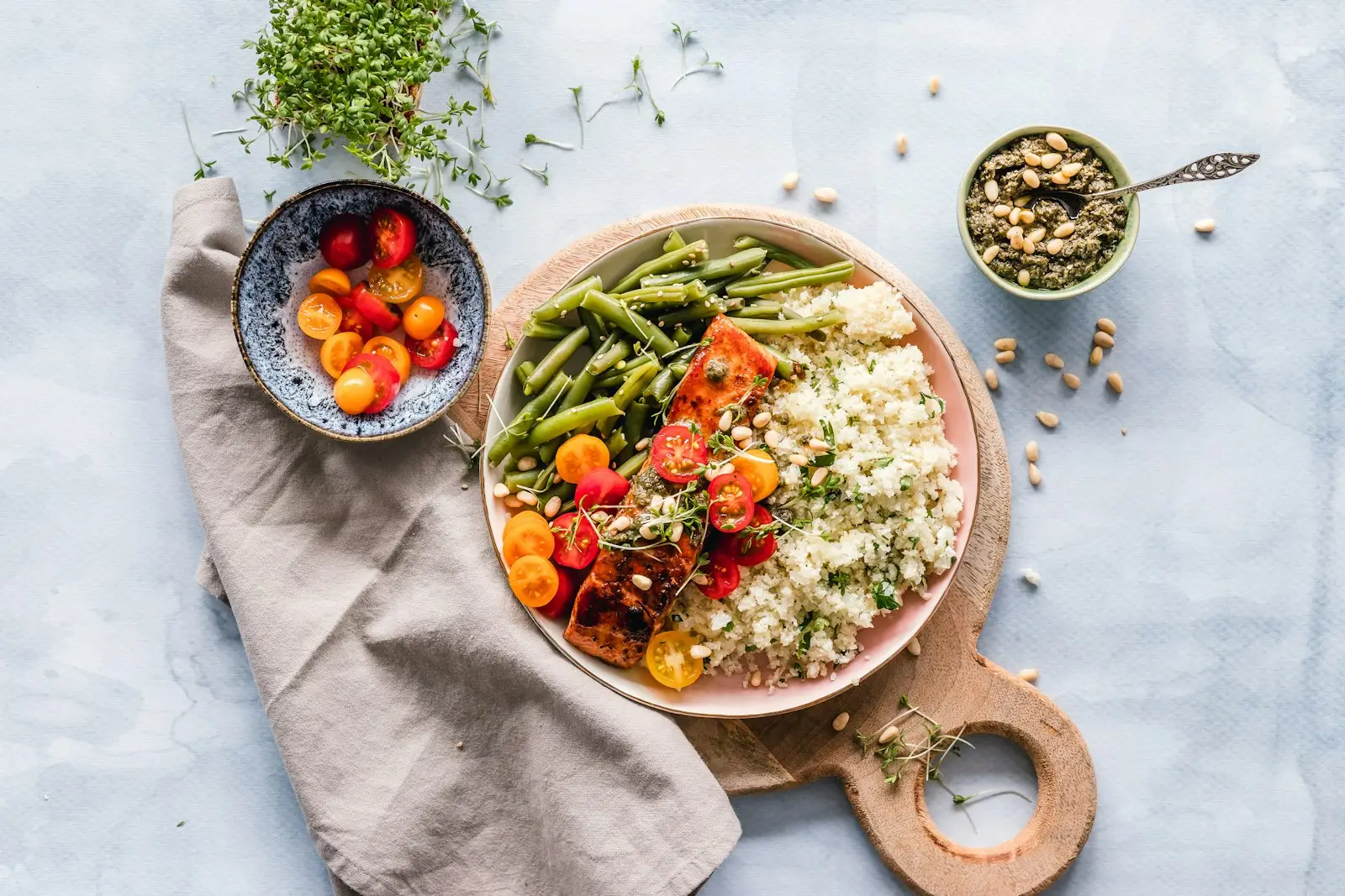 High-protein plate of grains, beans and vegetables
